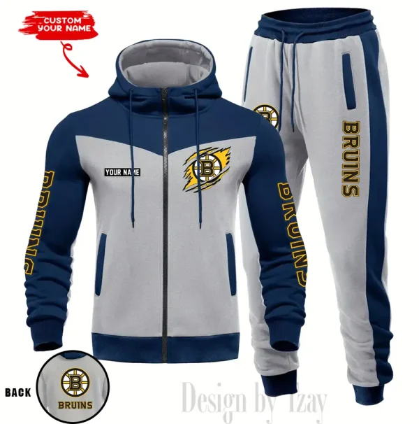 Boston Bruins NHL Men's Tracksuit Hooded Zipper Fashion Casual Sports SPTMTHZFCS066 - Image 2
