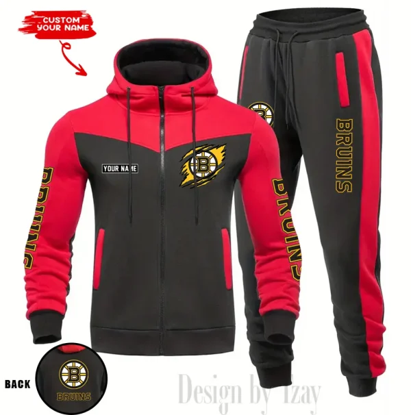 Boston Bruins NHL Men's Tracksuit Hooded Zipper Fashion Casual Sports SPTMTHZFCS066 - Image 4