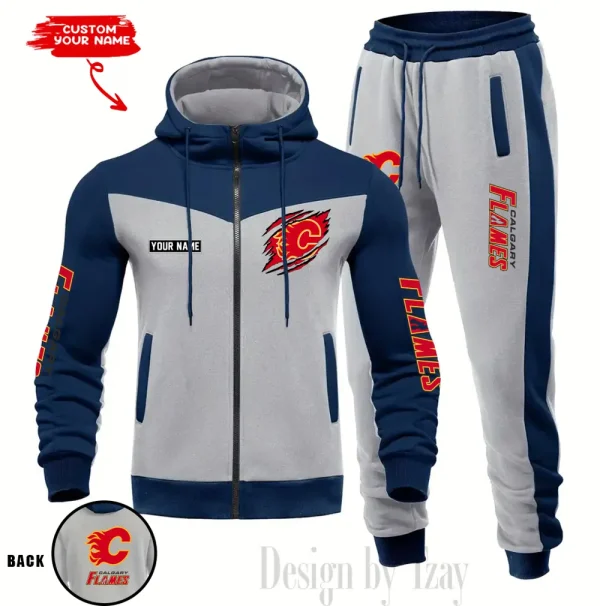 Calgary Flames NHL Men's Tracksuit Hooded Zipper Fashion Casual Sports SPTMTHZFCS068