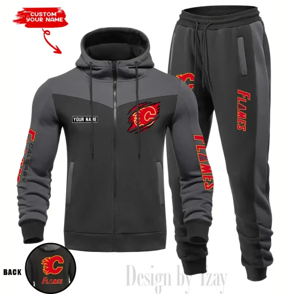 Calgary Flames NHL Men's Tracksuit Hooded Zipper Fashion Casual Sports SPTMTHZFCS068 - Image 3