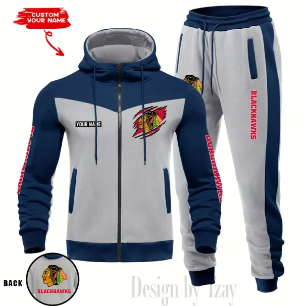 Chicago Blackhawks NHL Men's Tracksuit Hooded Zipper Fashion Casual Sports SPTMTHZFCS070 - Image 2