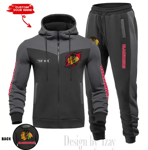 Chicago Blackhawks NHL Men's Tracksuit Hooded Zipper Fashion Casual Sports SPTMTHZFCS070 - Image 3