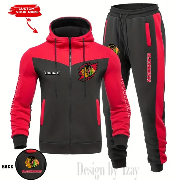 Chicago Blackhawks NHL Men's Tracksuit Hooded Zipper Fashion Casual Sports SPTMTHZFCS070 - Image 4
