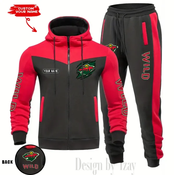 Minnesota Wild NHL Men's Tracksuit Hooded Zipper Fashion Casual Sports SPTMTHZFCS078 - Image 2