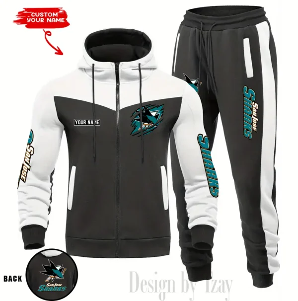 San Jose Sharks NHL Men's Tracksuit Hooded Zipper Fashion Casual Sports SPTMTHZFCS087