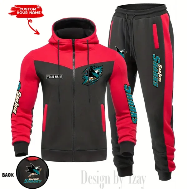 San Jose Sharks NHL Men's Tracksuit Hooded Zipper Fashion Casual Sports SPTMTHZFCS087 - Image 2