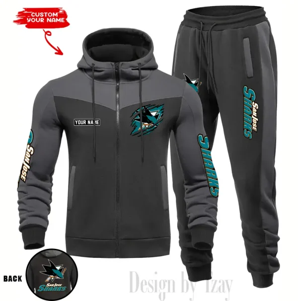 San Jose Sharks NHL Men's Tracksuit Hooded Zipper Fashion Casual Sports SPTMTHZFCS087 - Image 3