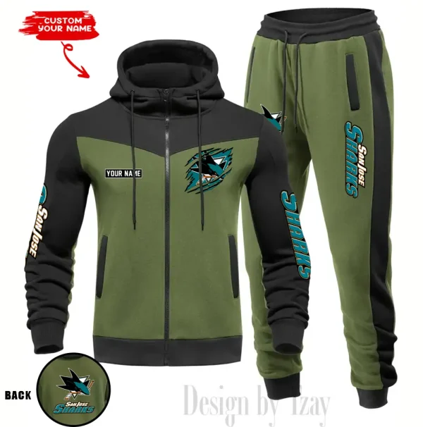 San Jose Sharks NHL Men's Tracksuit Hooded Zipper Fashion Casual Sports SPTMTHZFCS087 - Image 4