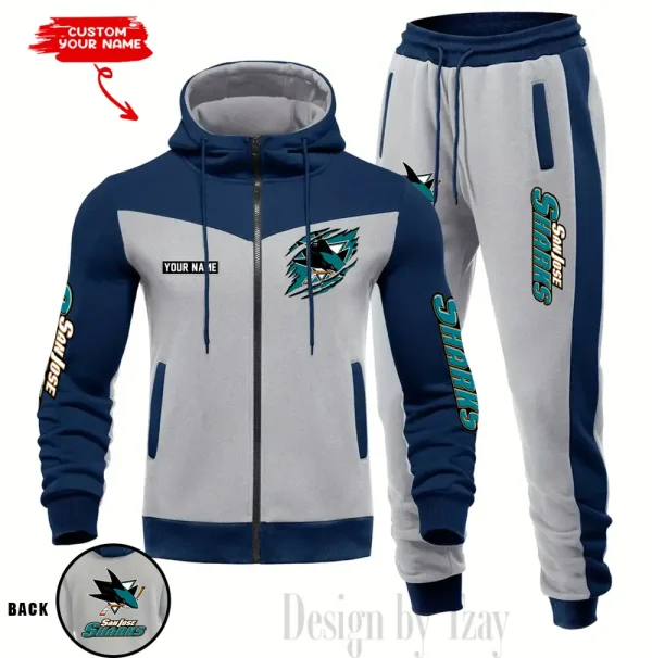 San Jose Sharks NHL Men's Tracksuit Hooded Zipper Fashion Casual Sports SPTMTHZFCS087 - Image 5
