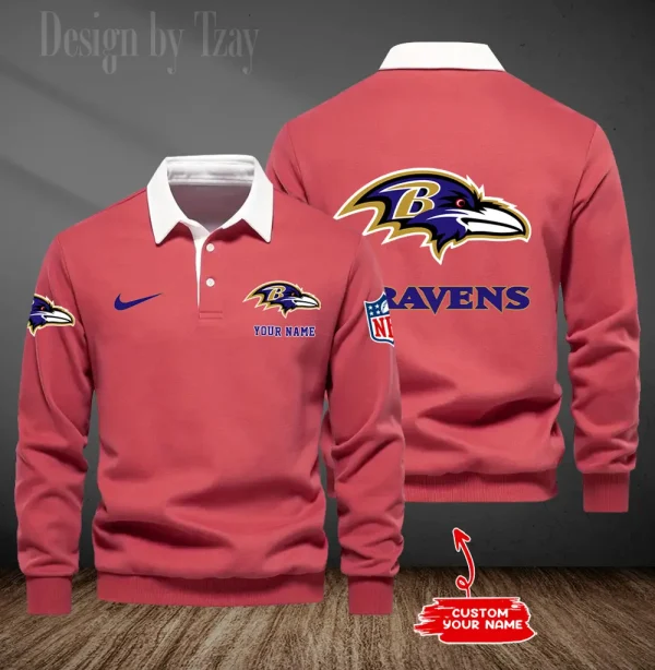 Baltimore Ravens Long Sleeve Men's Golf Polo Shirt SPTLSMGPS003 - Image 2