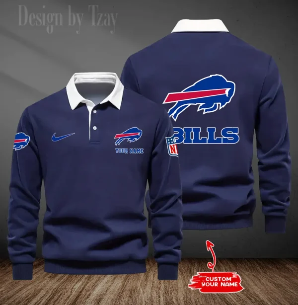 Buffalo Bills Long Sleeve Men's Golf Polo Shirt SPTLSMGPS004 - Image 3