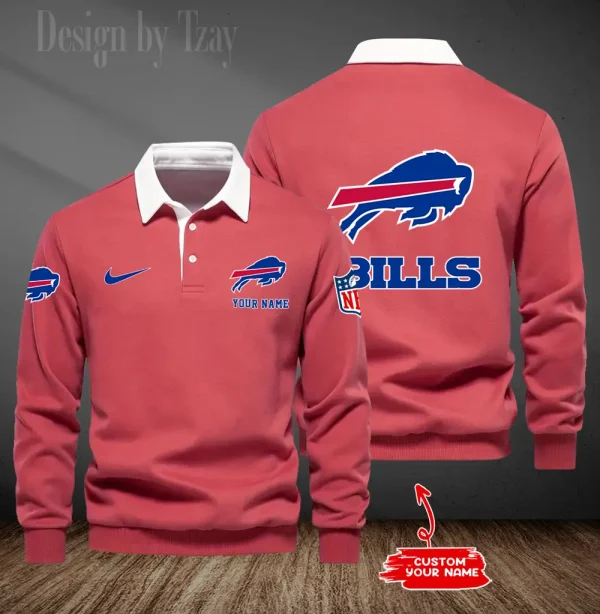 Buffalo Bills Long Sleeve Men's Golf Polo Shirt SPTLSMGPS004 - Image 4