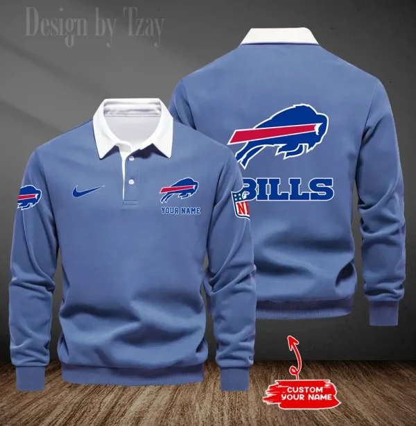 Buffalo Bills Long Sleeve Men's Golf Polo Shirt SPTLSMGPS004 - Image 5