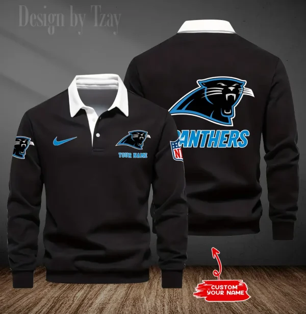 Carolina Panthers Long Sleeve Men's Golf Polo Shirt SPTLSMGPS005 - Image 2