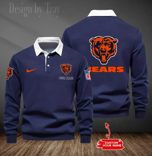 Chicago Bears Long Sleeve Men's Golf Polo Shirt SPTLSMGPS006