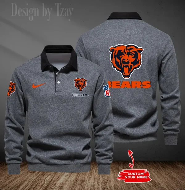 Chicago Bears Long Sleeve Men's Golf Polo Shirt SPTLSMGPS006 - Image 2