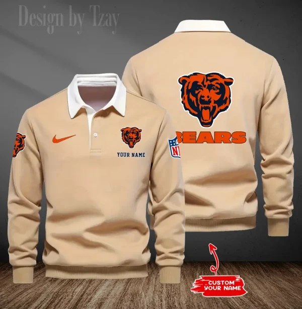 Chicago Bears Long Sleeve Men's Golf Polo Shirt SPTLSMGPS006 - Image 3