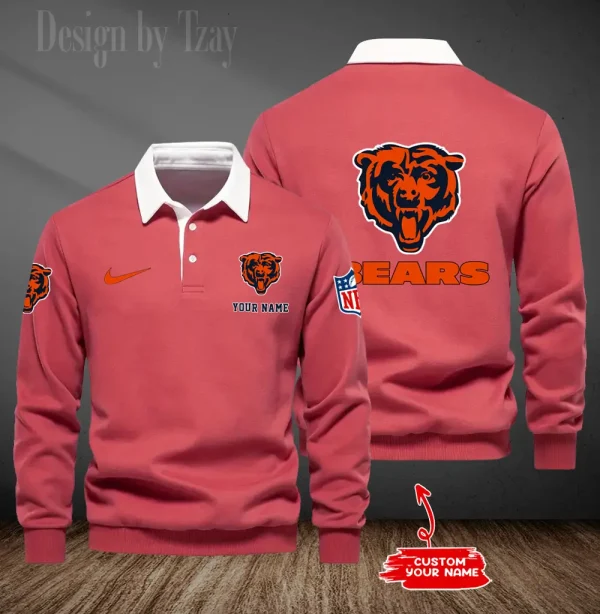 Chicago Bears Long Sleeve Men's Golf Polo Shirt SPTLSMGPS006 - Image 5