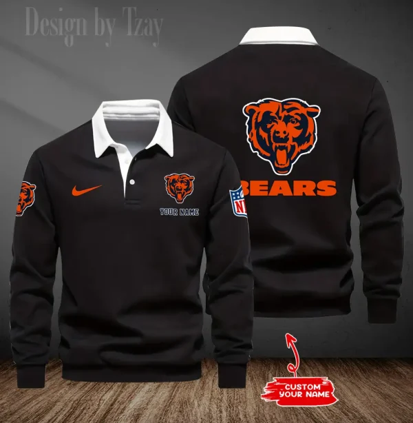 Chicago Bears Long Sleeve Men's Golf Polo Shirt SPTLSMGPS006 - Image 6