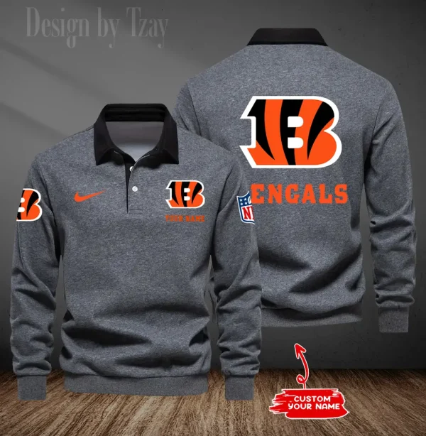 Cincinnati Bengals Long Sleeve Men's Golf Polo Shirt SPTLSMGPS007 - Image 5