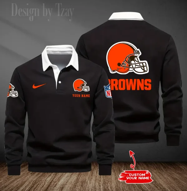 Cleveland Browns Long Sleeve Men's Golf Polo Shirt SPTLSMGPS008 - Image 2