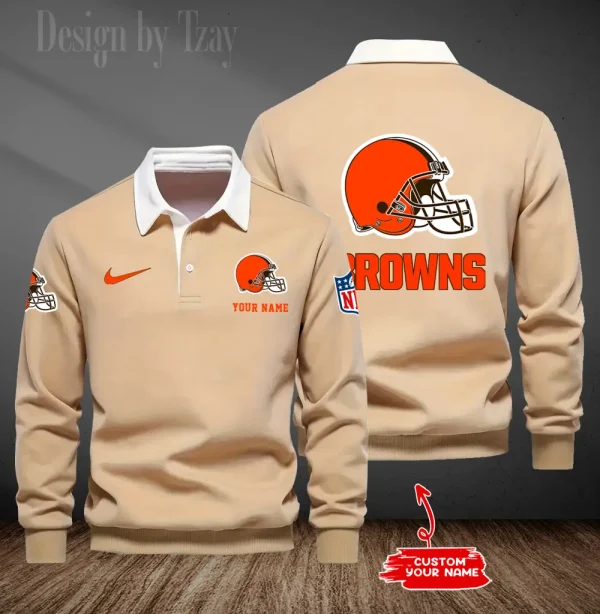 Cleveland Browns Long Sleeve Men's Golf Polo Shirt SPTLSMGPS008