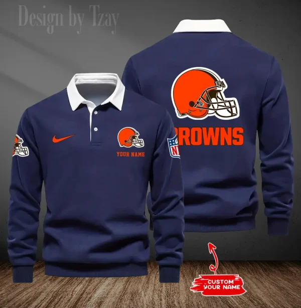 Cleveland Browns Long Sleeve Men's Golf Polo Shirt SPTLSMGPS008 - Image 3