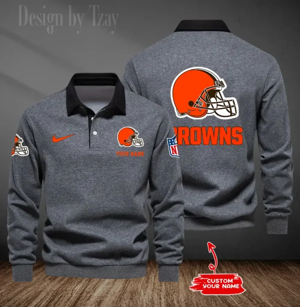 Cleveland Browns Long Sleeve Men's Golf Polo Shirt SPTLSMGPS008 - Image 4