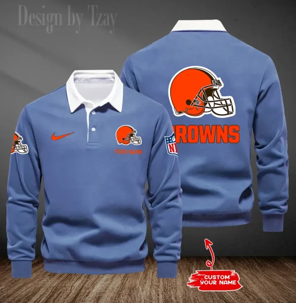 Cleveland Browns Long Sleeve Men's Golf Polo Shirt SPTLSMGPS008 - Image 5