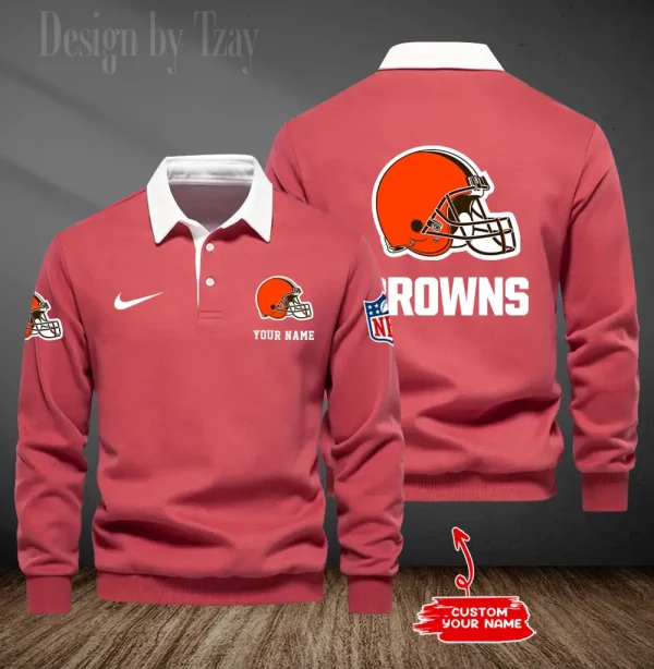 Cleveland Browns Long Sleeve Men's Golf Polo Shirt SPTLSMGPS008 - Image 6