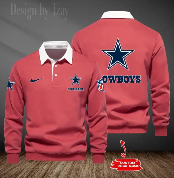 Dallas Cowboys Long Sleeve Men's Golf Polo Shirt SPTLSMGPS009 - Image 2