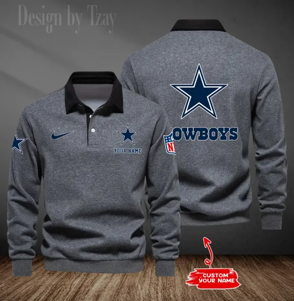 Dallas Cowboys Long Sleeve Men's Golf Polo Shirt SPTLSMGPS009 - Image 3