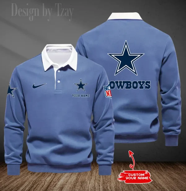 Dallas Cowboys Long Sleeve Men's Golf Polo Shirt SPTLSMGPS009 - Image 4
