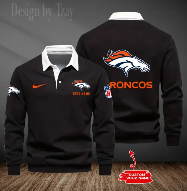 Denver Broncos Long Sleeve Men's Golf Polo Shirt SPTLSMGPS010 - Image 2