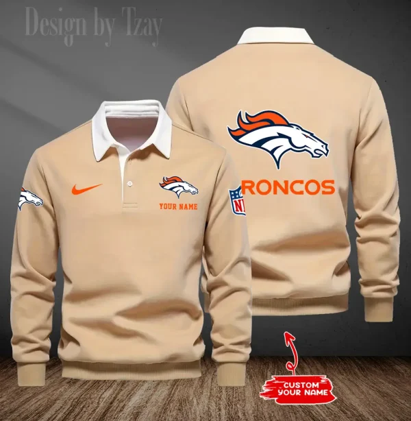 Denver Broncos Long Sleeve Men's Golf Polo Shirt SPTLSMGPS010 - Image 3