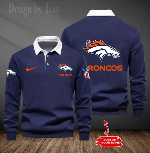 Denver Broncos Long Sleeve Men's Golf Polo Shirt SPTLSMGPS010 - Image 4