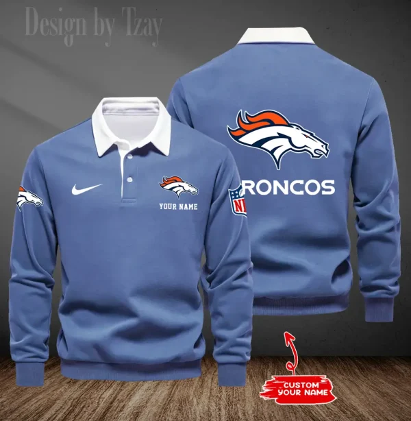 Denver Broncos Long Sleeve Men's Golf Polo Shirt SPTLSMGPS010 - Image 5