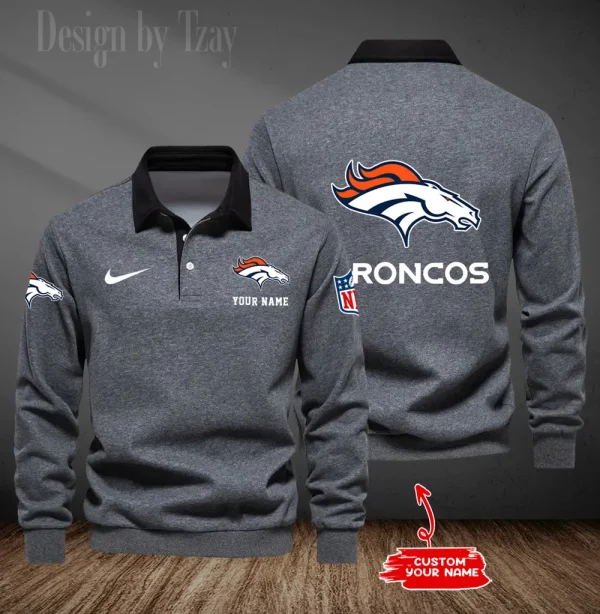 Denver Broncos Long Sleeve Men's Golf Polo Shirt SPTLSMGPS010 - Image 6