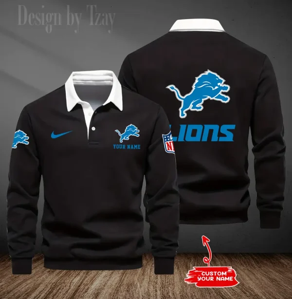 Detroit Lions Long Sleeve Men's Golf Polo Shirt SPTLSMGPS011