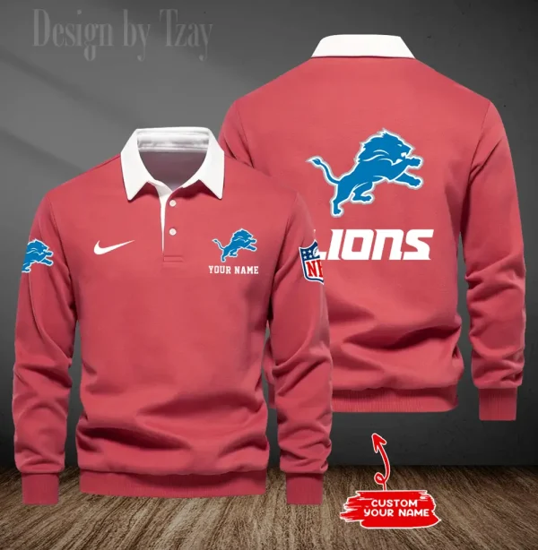 Detroit Lions Long Sleeve Men's Golf Polo Shirt SPTLSMGPS011 - Image 2