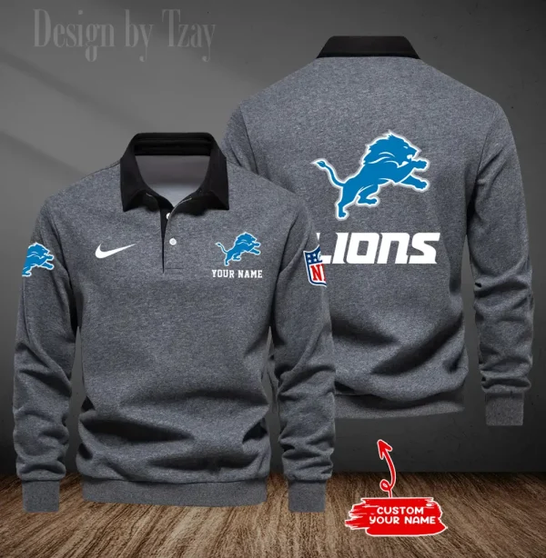 Detroit Lions Long Sleeve Men's Golf Polo Shirt SPTLSMGPS011 - Image 3