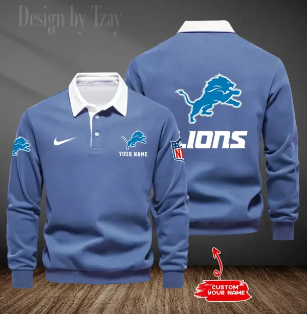 Detroit Lions Long Sleeve Men's Golf Polo Shirt SPTLSMGPS011 - Image 4