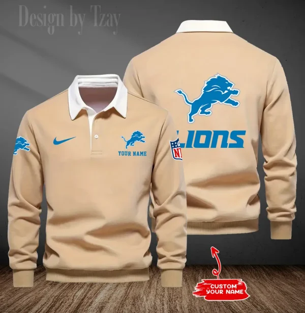 Detroit Lions Long Sleeve Men's Golf Polo Shirt SPTLSMGPS011 - Image 6