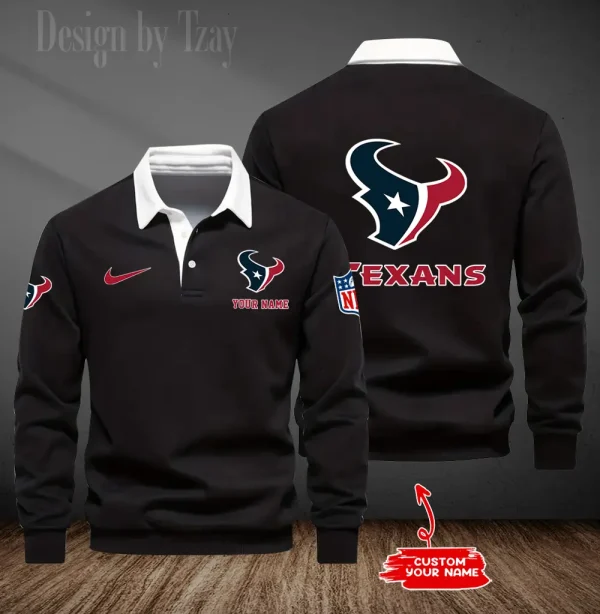 Houston Texans Long Sleeve Men's Golf Polo Shirt SPTLSMGPS013 - Image 2