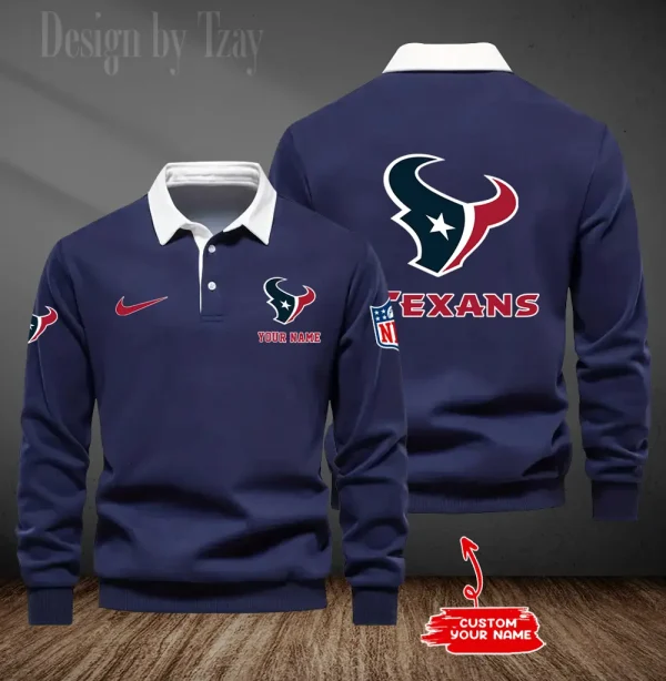 Houston Texans Long Sleeve Men's Golf Polo Shirt SPTLSMGPS013 - Image 3