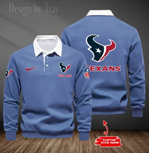 Houston Texans Long Sleeve Men's Golf Polo Shirt SPTLSMGPS013 - Image 4
