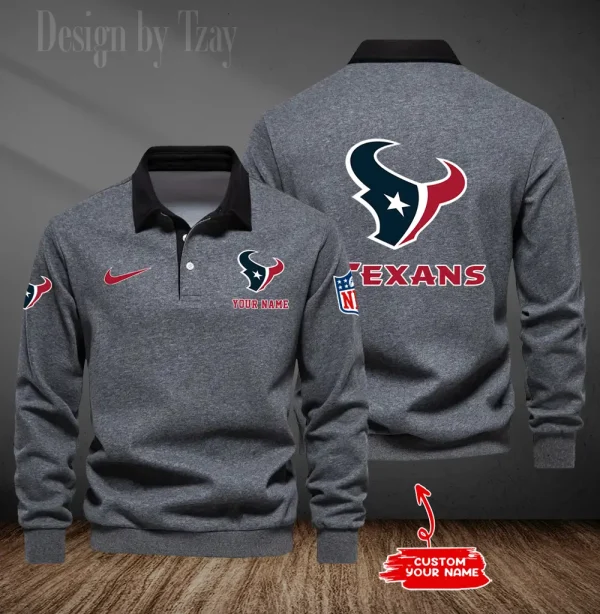 Houston Texans Long Sleeve Men's Golf Polo Shirt SPTLSMGPS013 - Image 5