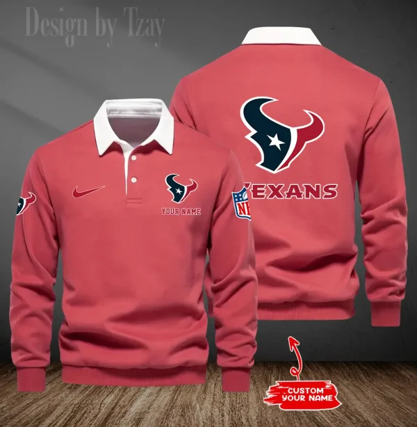 Houston Texans Long Sleeve Men's Golf Polo Shirt SPTLSMGPS013 - Image 6