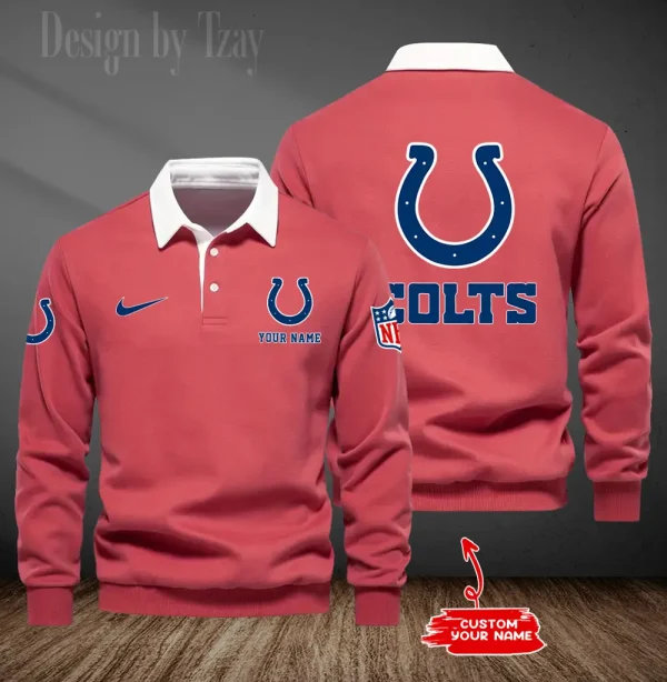Indianapolis Colts Long Sleeve Men's Golf Polo Shirt SPTLSMGPS014 - Image 3