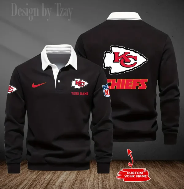 Kansas City Chiefs Long Sleeve Men's Golf Polo Shirt SPTLSMGPS016 - Image 2